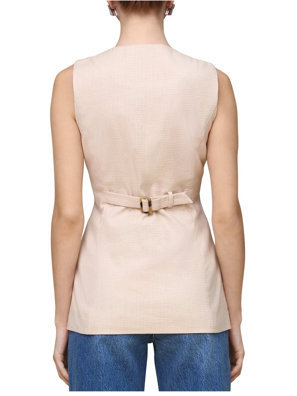 Bagatelle Gingham Wheat Longline Linen Blend Vest Size Lg - Picture 3 of 11